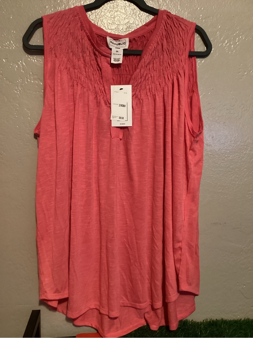 Banana Republic Coral Pink Sleeveless Smocked Yoke Tunic
